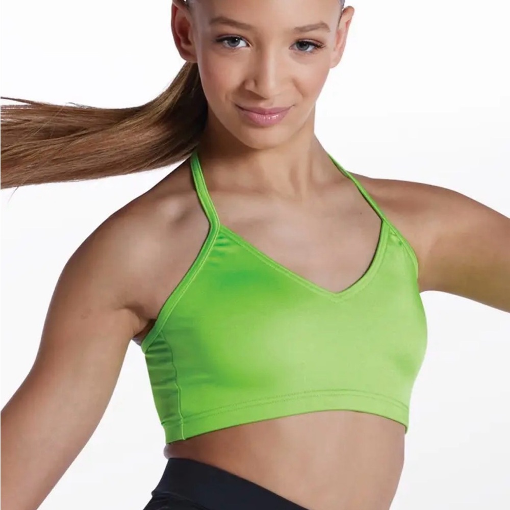 Weissman Girls Lime Green Lustre Halter Bra Top “E” monogram in Pink AXS